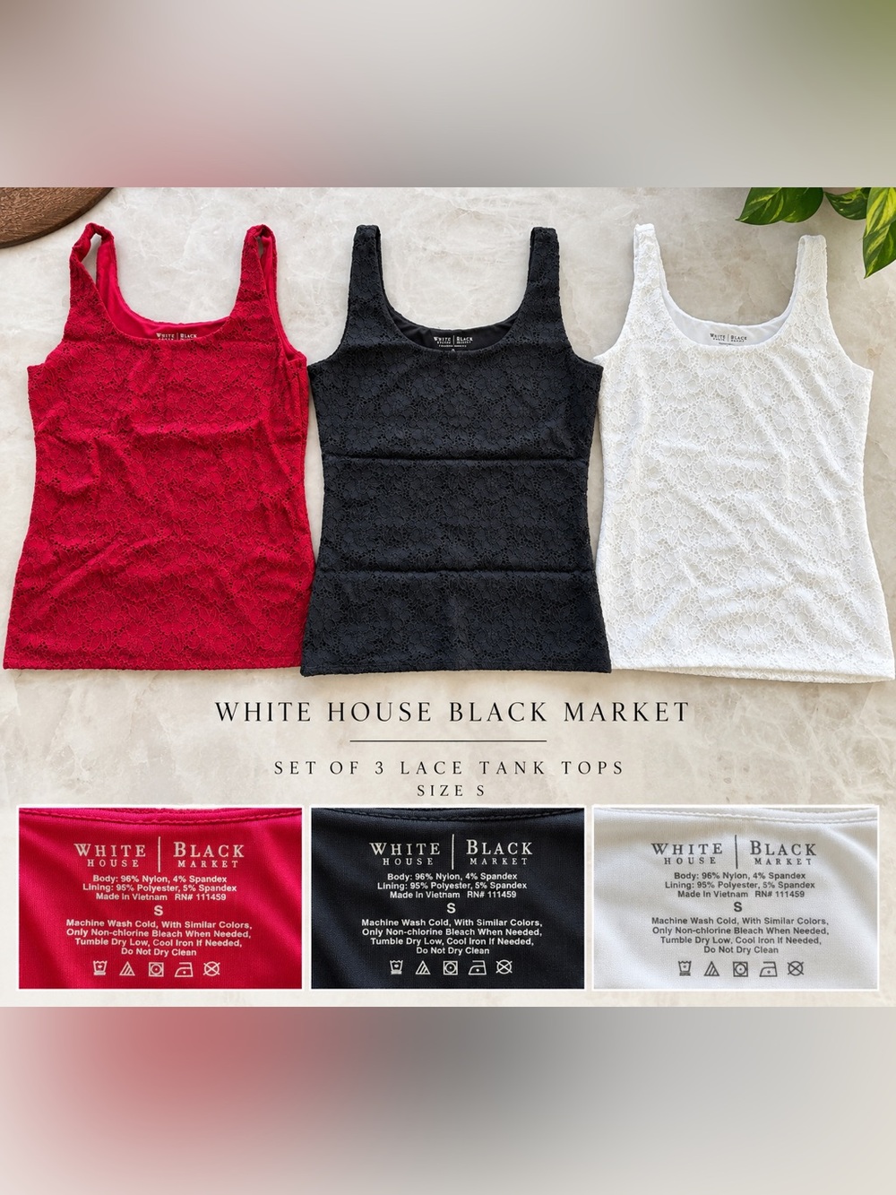 White House Black Market Lace Tank Tops Bundle Red Black White S